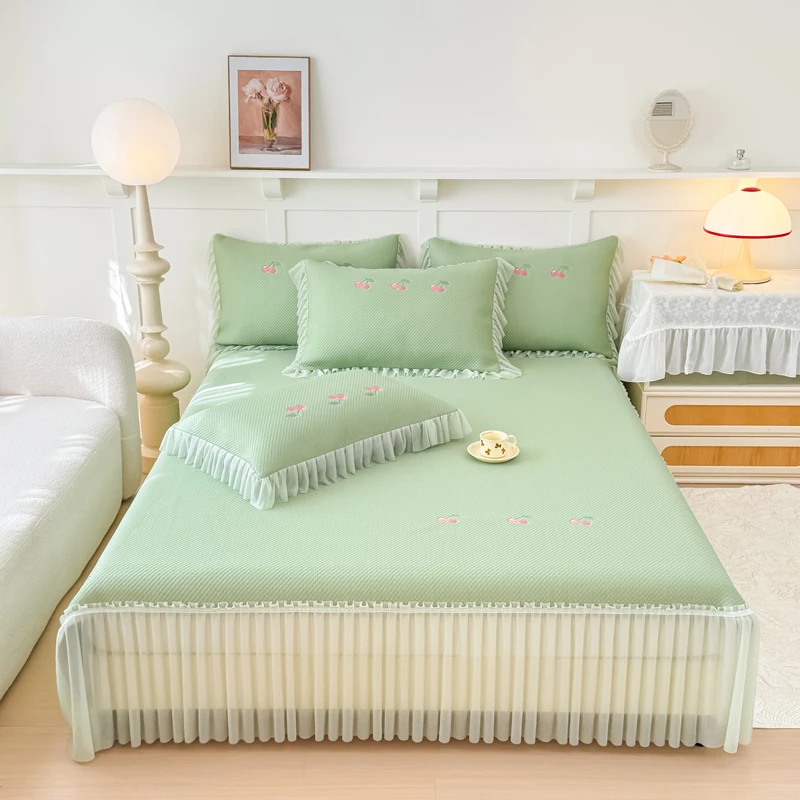 2025新款PE高分子复合软凉席豆豆席大床裙三件套家用纯色冰丝凉席