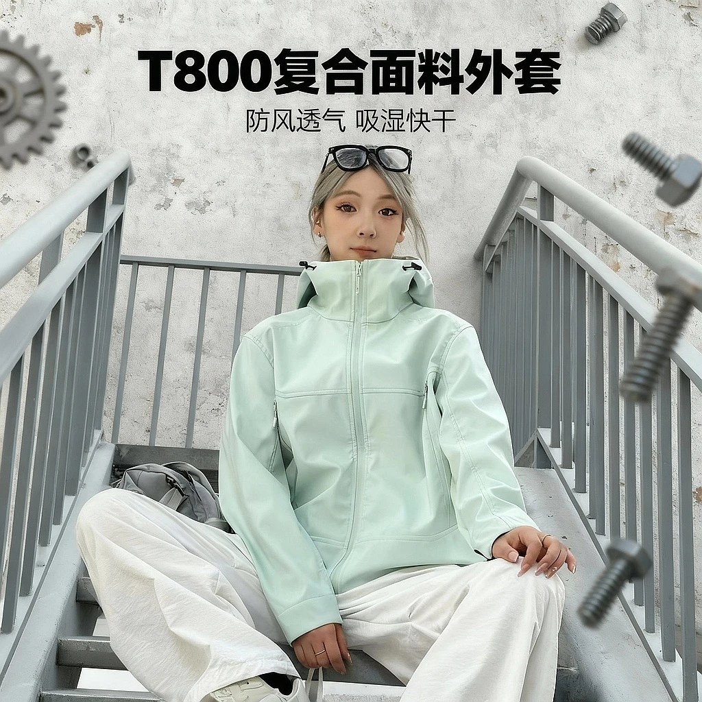 【25019】秋冬季户外防风男女同款运动连帽冲锋软壳情侣外套