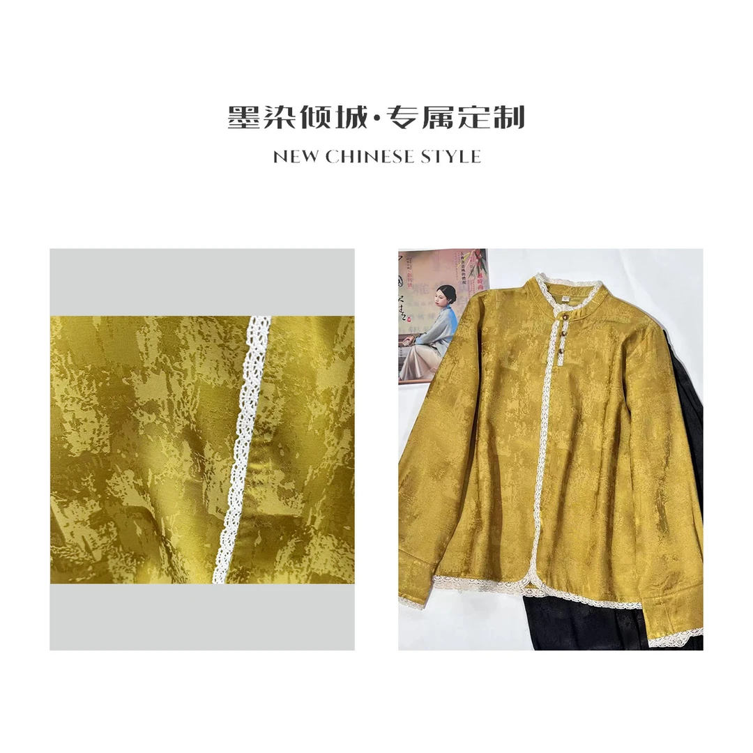 涂金·小衫-高定涂金压花宋锦蕾丝边长袖小衫