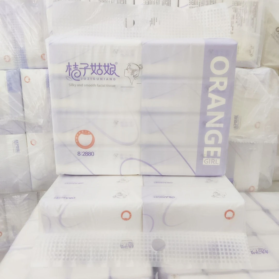 桔子姑娘原生木浆抽纸精致压花卫生纸面巾纸加厚母婴可湿水优等品