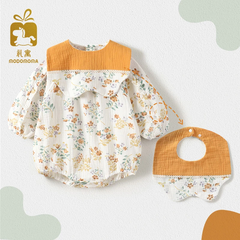 modomoma婴儿衣服春装北欧风新生儿女宝碎花连体衣哈衣外出服爬服