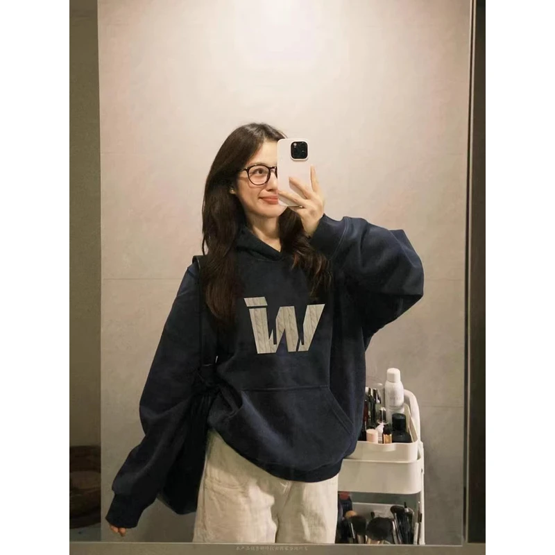 美式高街连帽卫衣女款韩系宽松慵懒风秋冬加绒加厚设计感小众外套