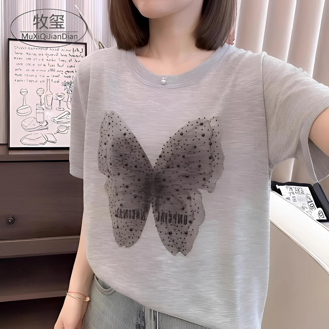 透气雪花棉t恤女短袖胖mm大码夏季宽松百搭薄款大版遮肉显瘦上衣