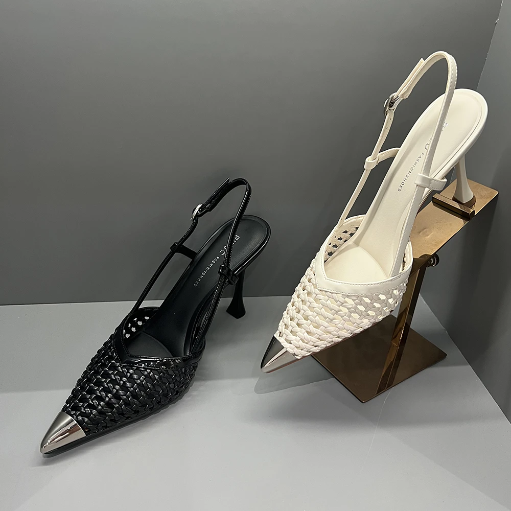 95551【8/5厘米】包头凉鞋女夏时尚百搭性感尖头细跟镂空时装高跟鞋