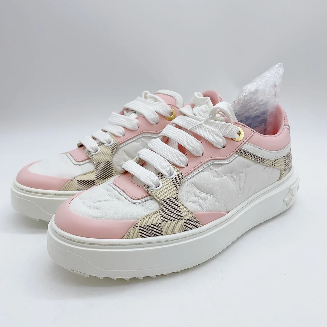 95新 LouisVuitton/路易威登 3635码樱花粉棋盘格板鞋松糕鞋my703