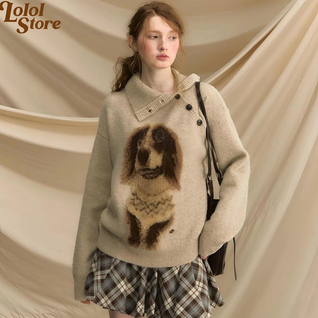 LOLOLSTORE · LOLOL「早安小腊肠」趣味原创腊肠狗狗图案提花毛衣女