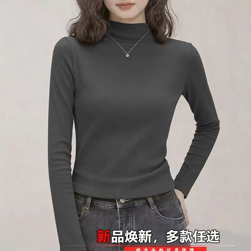 2025年秋冬新款双面德绒加厚半高领打底衫女显瘦保暖修身长袖t恤