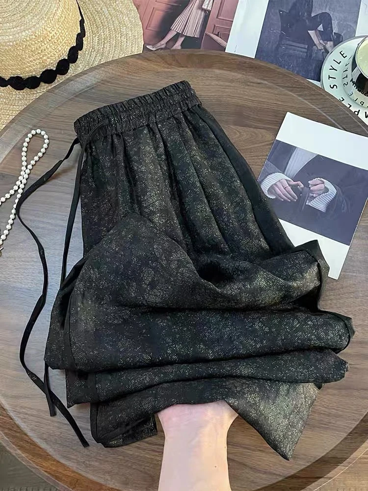 2025新款国风窄版阔腿裤子女春夏复古百搭高腰宽松显瘦休闲直筒裤