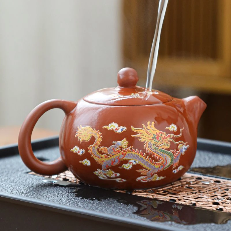 变色龙凤原矿紫砂遇热茶壶西施功夫茶具套装家用龙凤呈祥手工茶杯