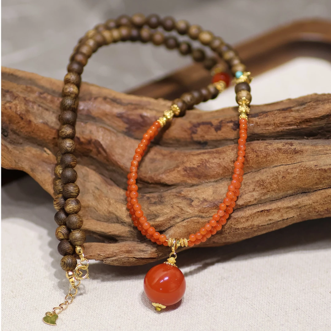 沉香原创设计沉香南红项链J1160【多样性发一】珠径5+mm