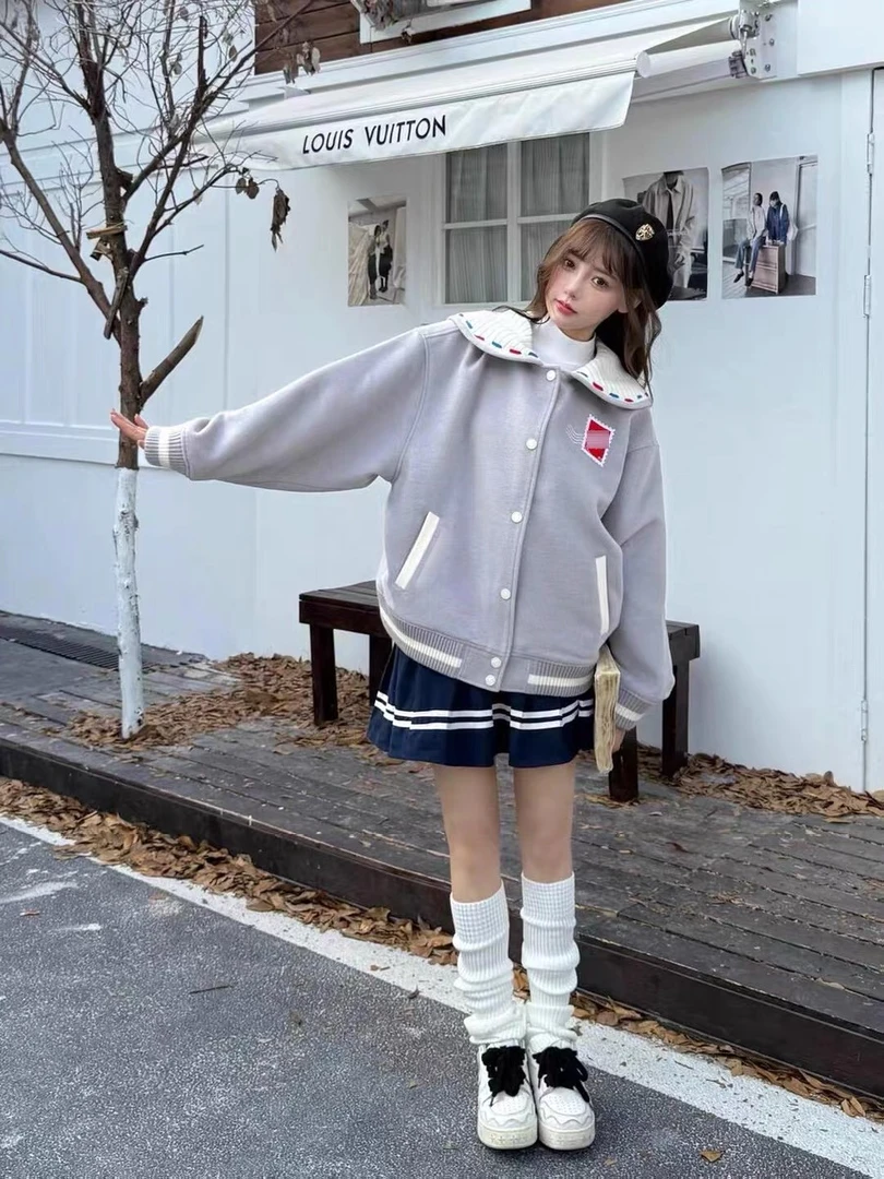 【典则俊雅】情书水手领呢子海军领男女同款棒球服宽松外套（135）
