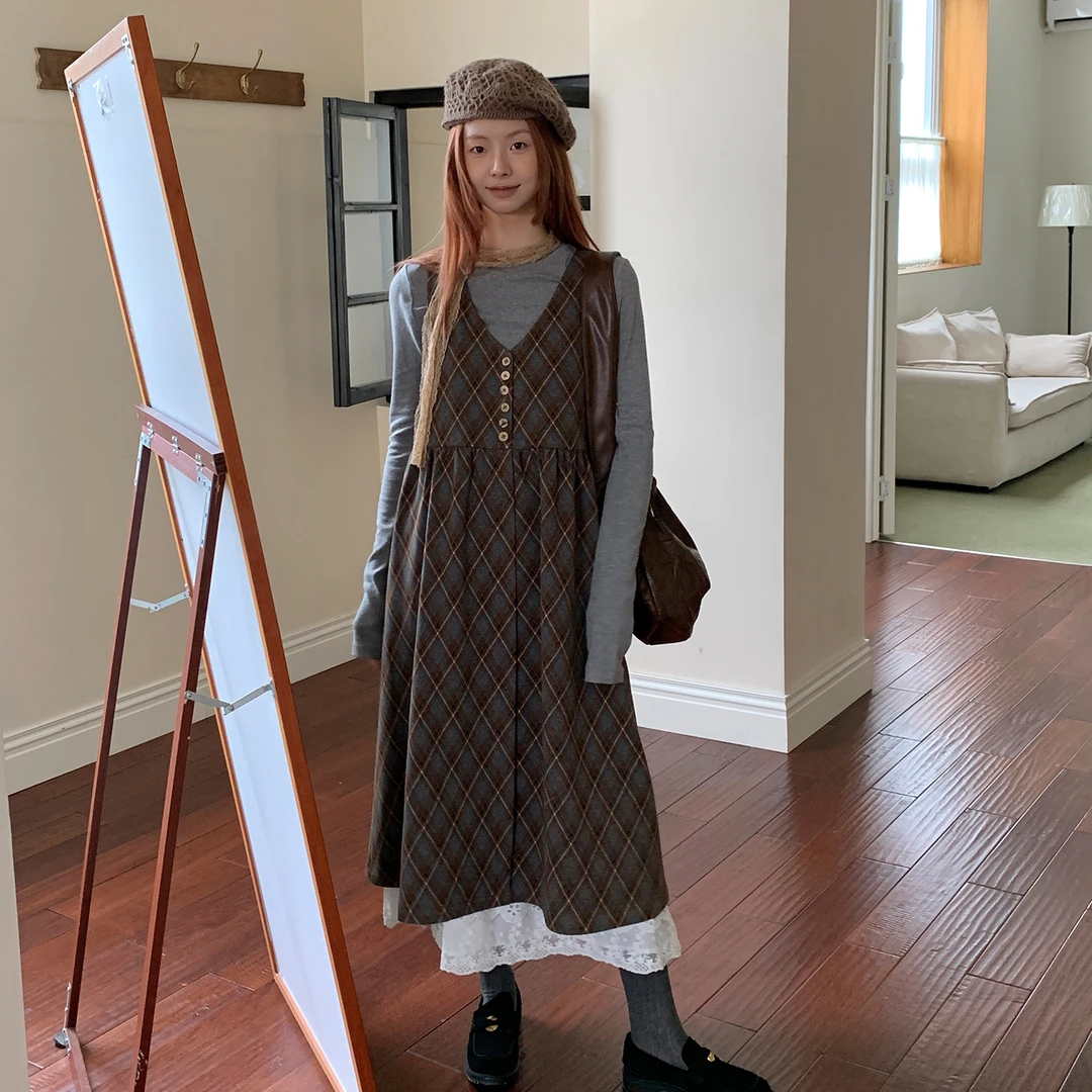 尺尺间Lsland  无袖格纹连衣裙