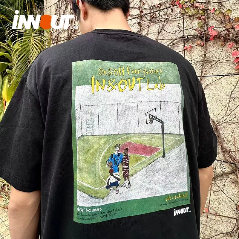 INNOUT球场印花宽松圆领投篮短袖T恤男个性潮流圆领纯棉运动半袖