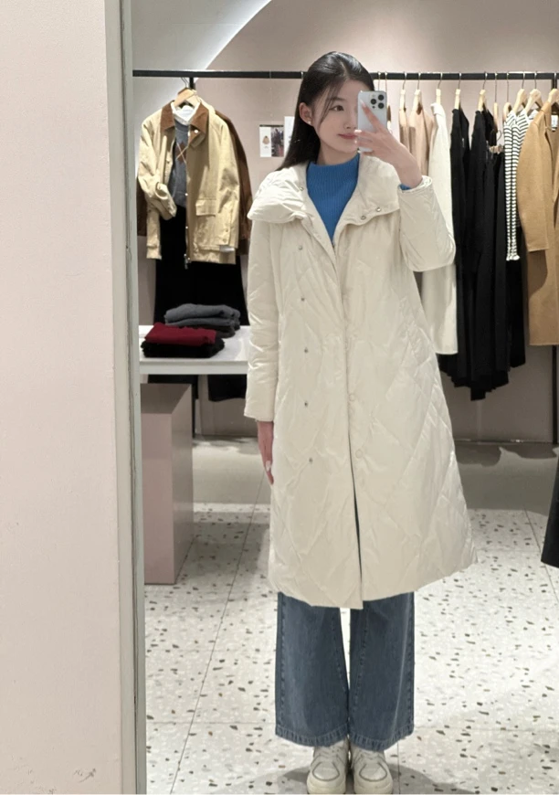 Lily中长款休闲风保暖秋冬设计师气质女士收腰鹅绒服