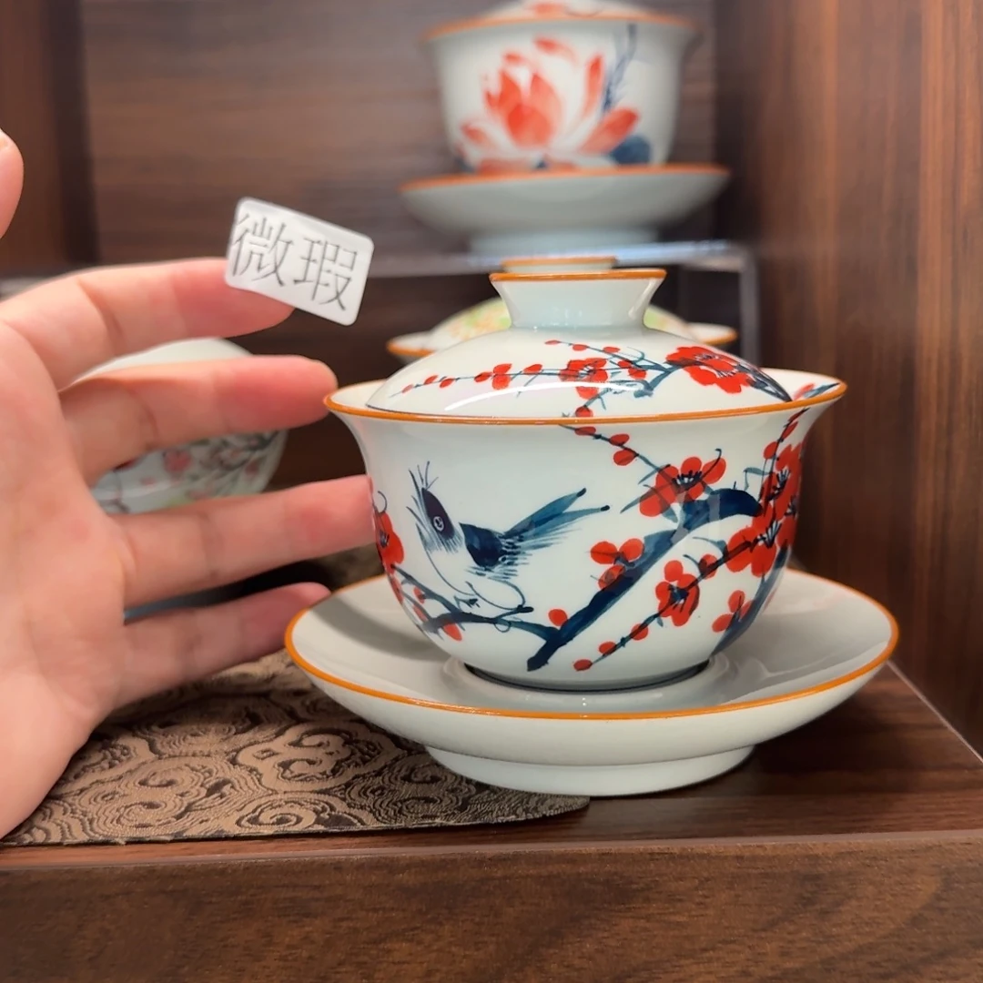釉下手绘茶具微瑕
