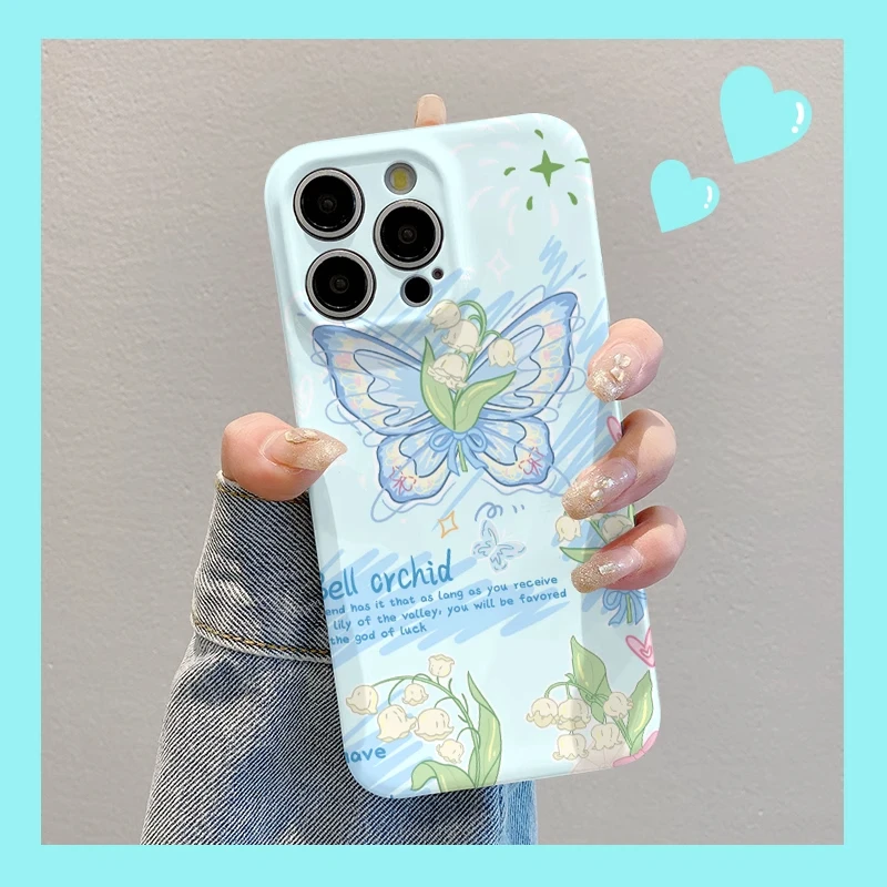 蝴蝶ins铃兰花适用苹果16手机壳华为创意女vivo小米15oppo菲林壳