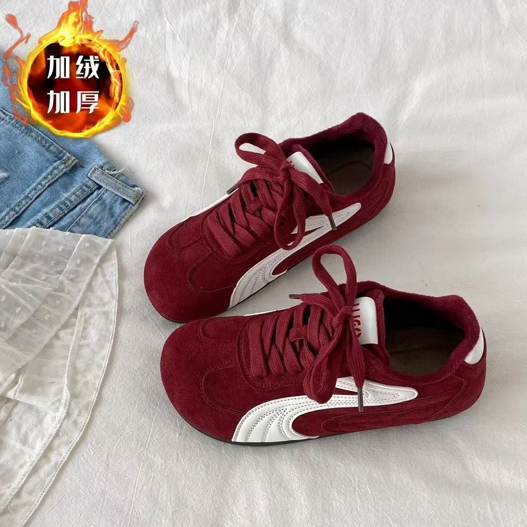 【运费补贴】校园风复古红色加绒德训鞋女款冬季百搭运动不累脚板鞋