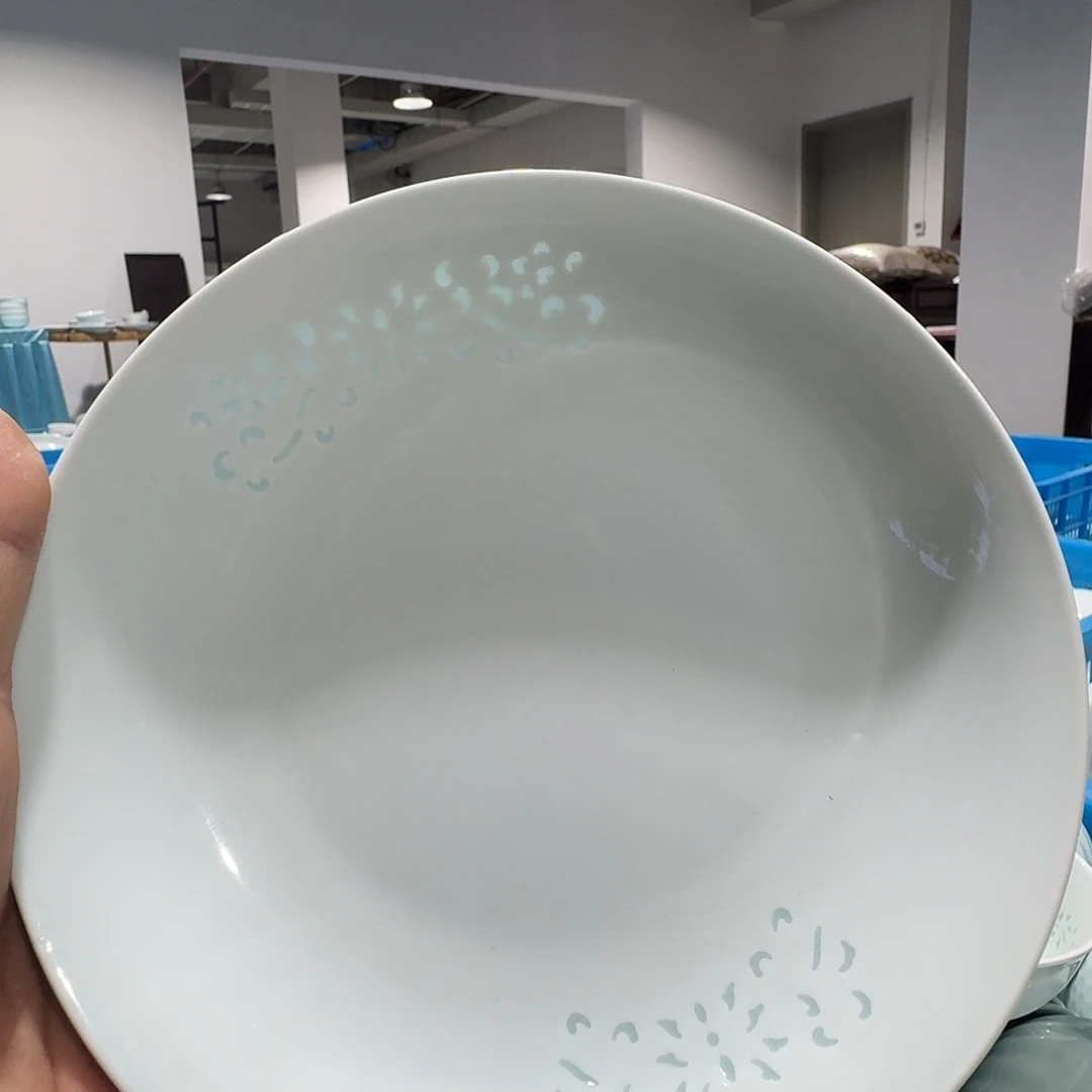 杯景德镇陶瓷微瑕影青玲珑8寸盘2个