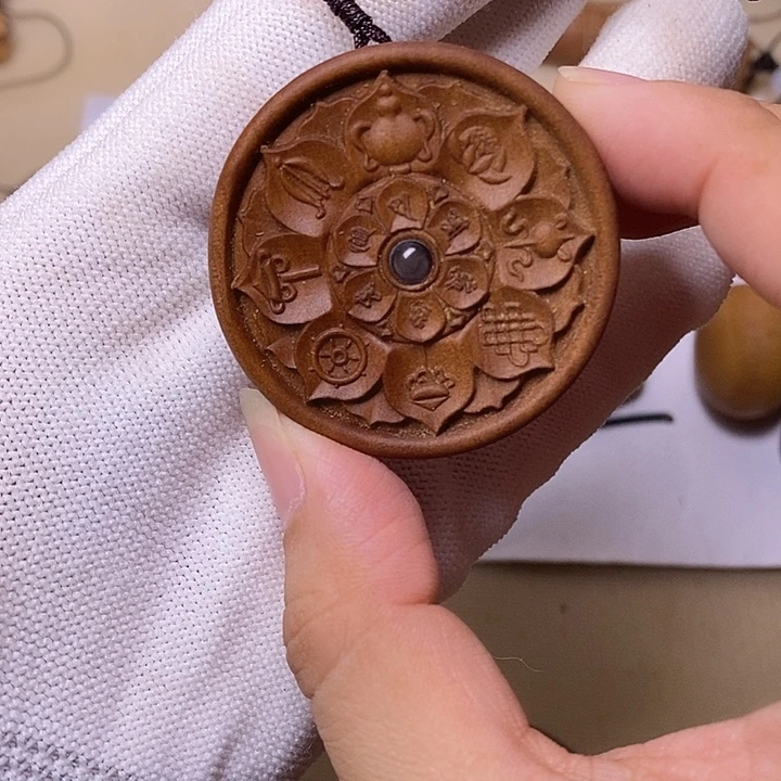 檀香木手串/手链老山檀香黑肉投影八宝圆牌