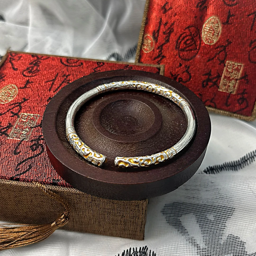 足银手镯 999.9 【S145】35g 金箍棒开口手镯经典百搭手工时