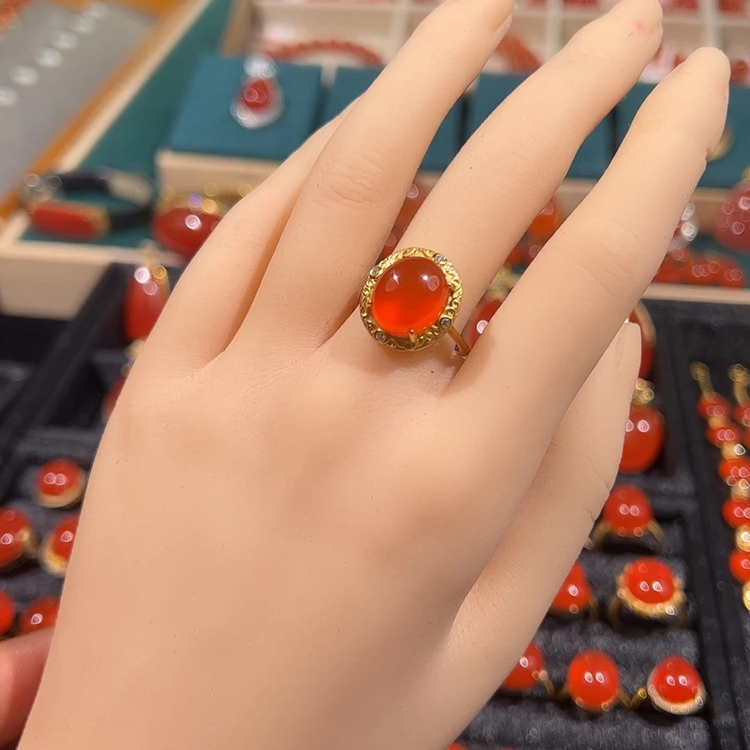 南红玛瑙银S925镶嵌戒指