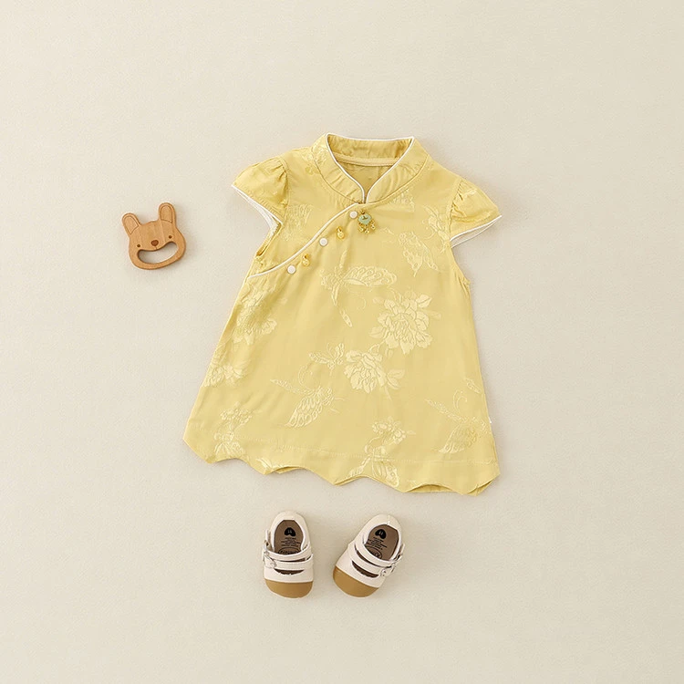 婴儿裙子旗袍爬服短袖包屁连体服夏季薄款新款宝宝宝宝周岁礼服