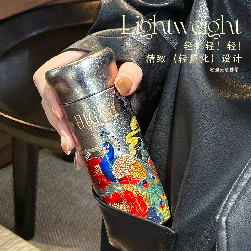 【墨绽·翎序钛杯】纯钛中国风孔雀保温杯口袋杯便捷出行喝水杯