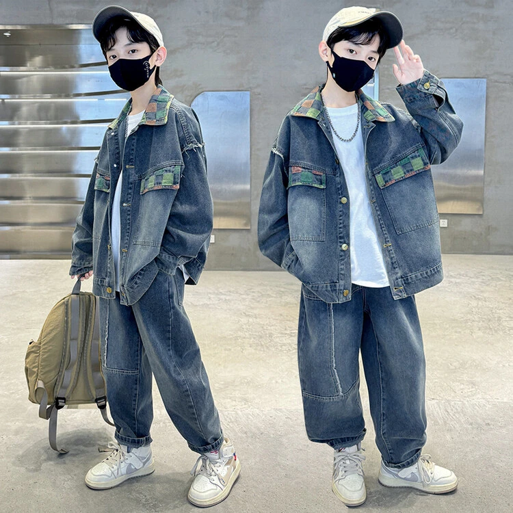 牛仔套装中大童潮流秋季新款春装春季大儿童时尚痞帅两件套