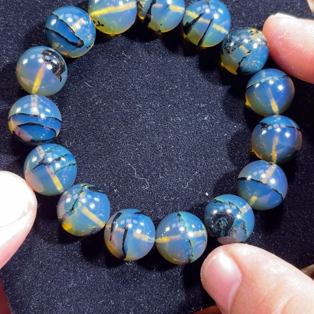 琥珀未镶嵌手链14规格海藻星际蓝一线天