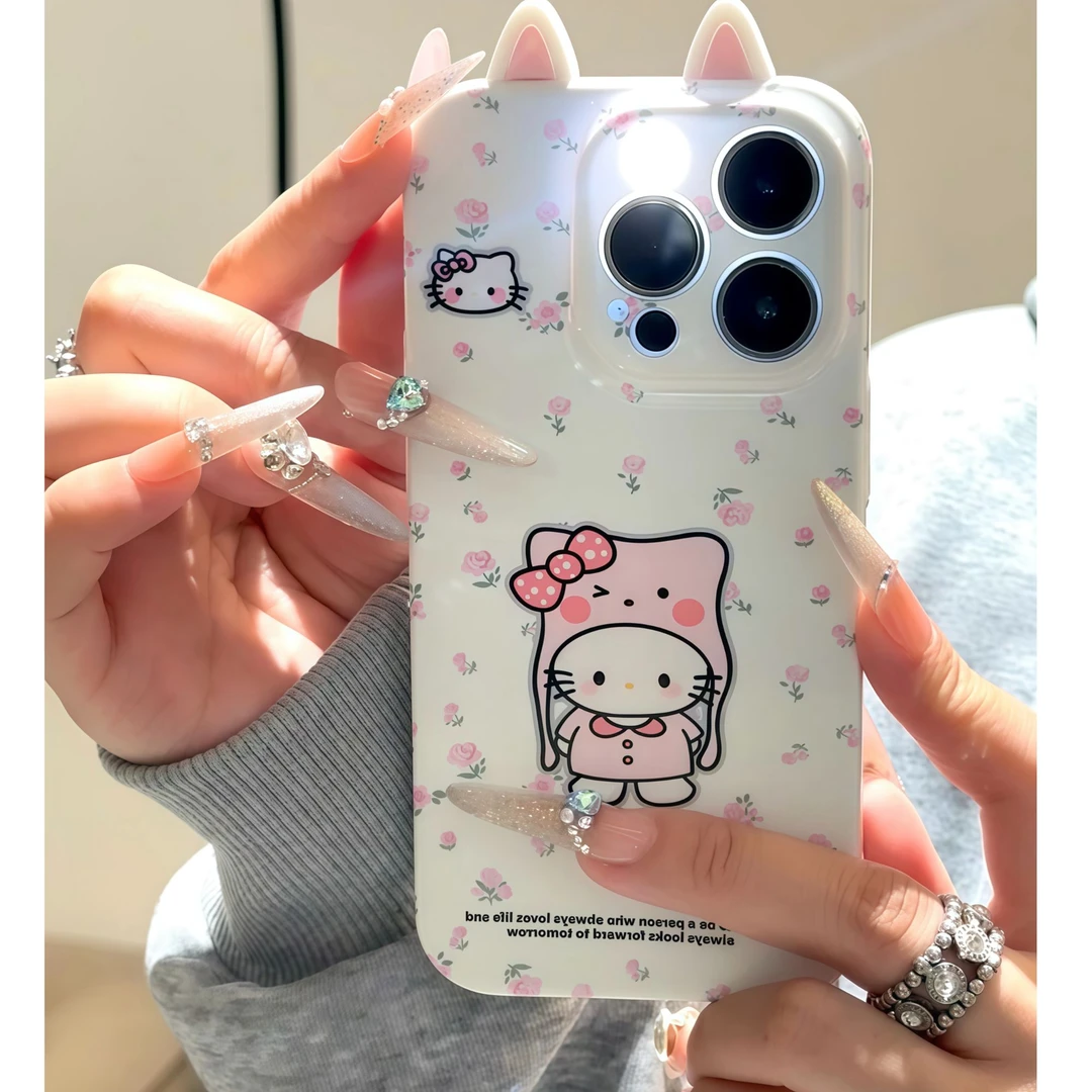 闺蜜KT猫耳朵适用苹果15/16promax手机壳vivo华为oppo小米14硬套