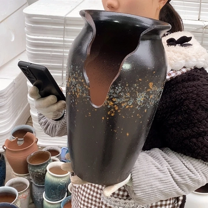 紫砂花盆瑕疵口19高35