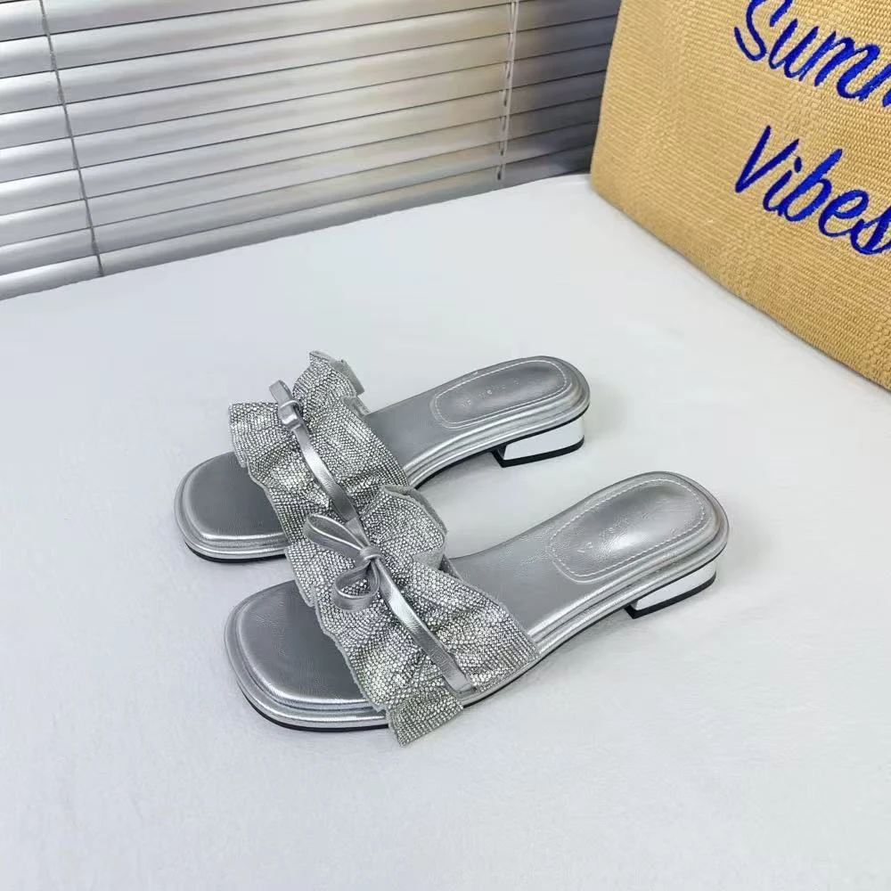 【888】526/658-8/125法式蝴蝶结一字拖鞋女夏新款露平底拖鞋