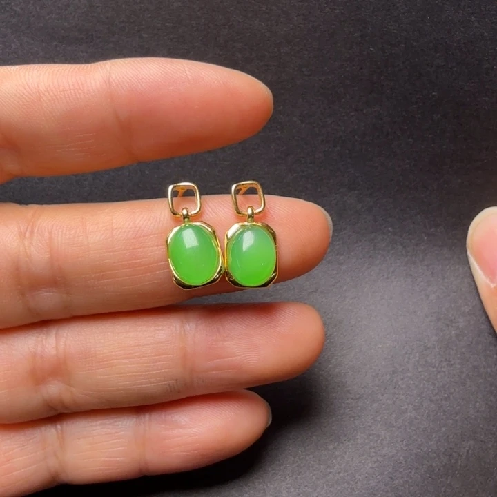 和田玉（碧玉）银S925镀金镶嵌耳饰