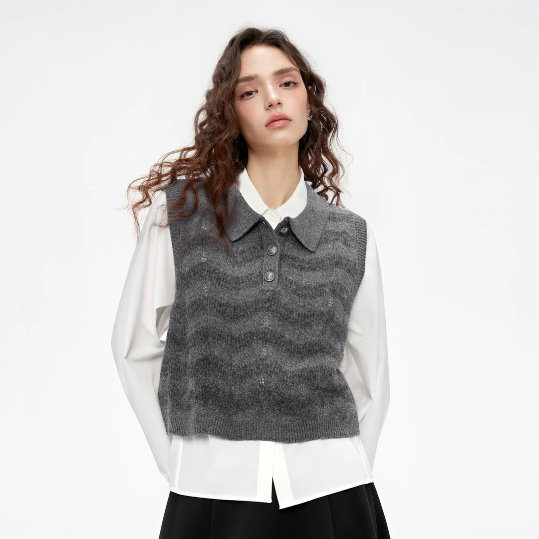 MISSCOCOON【失序常青藤】早冬新品学院风羊驼毛拼接针织背心