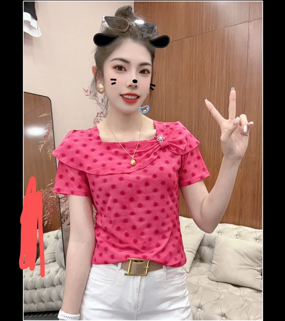 月月家，新款夏季减龄娃娃领气质网纱上衣9078