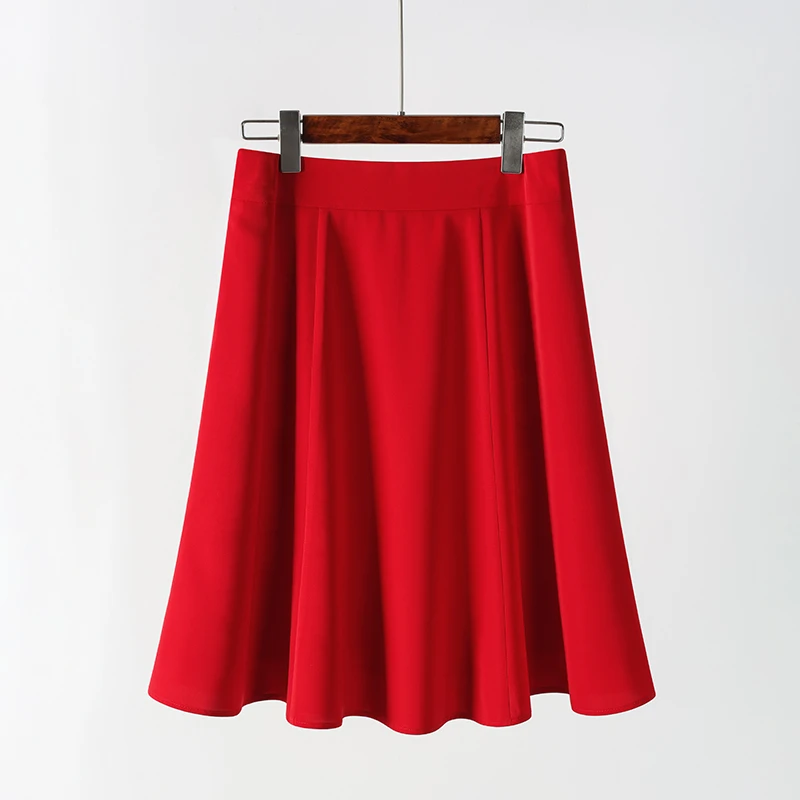 红色半身裙女2025春夏新款小个子伞裙高腰显瘦A字裙中长款大摆裙