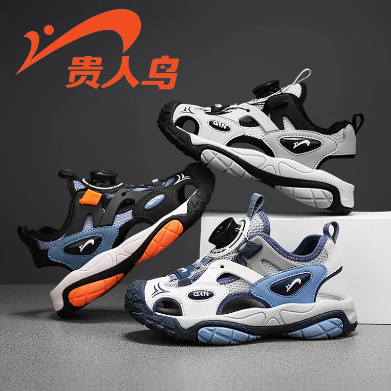 贵人鸟网面凉鞋夏季新款女童透气软底包头沙滩旋转扣中儿童运动鞋