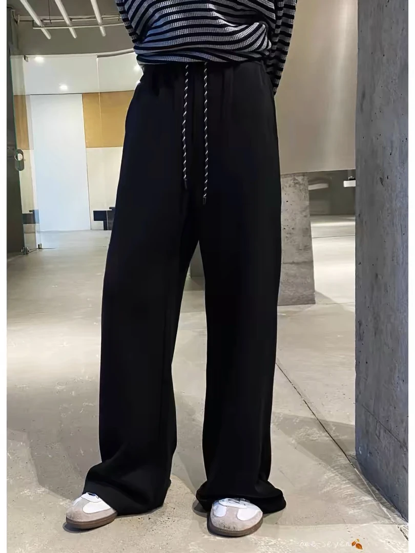 8813冬款加绒高腰宽松显瘦毛呢料阔腿休闲直筒裤