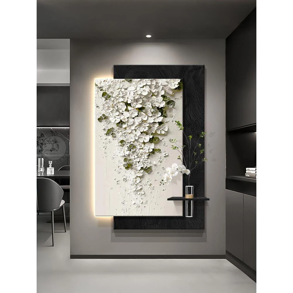 2025新款水培绿植入户门玄关装饰画高级感走廊过道挂画花卉壁灯画