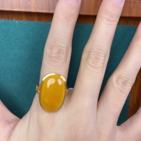 蜜蜡戒指银S925镶嵌戒指