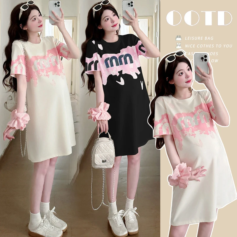 孕妇装时尚印花宽松T恤裙夏装2025爆款洋气孕期穿搭显瘦连衣裙女