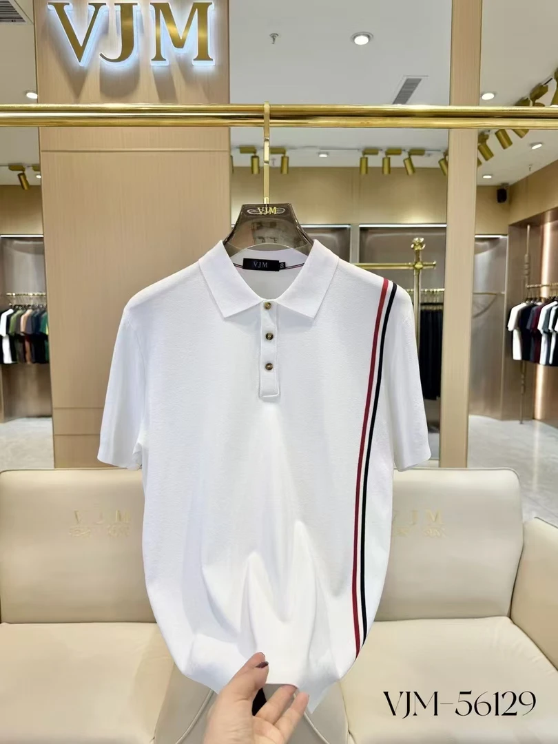 【高定轻奢】2025春夏新款男士时尚休闲简约奢侈品条纹短袖POLO衫
