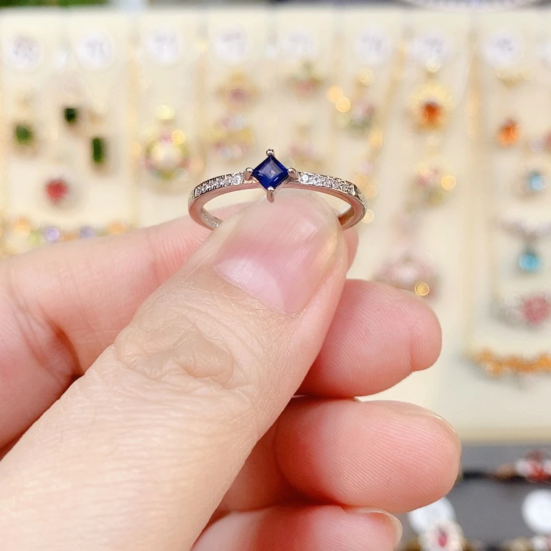 蓝宝石戒指银S925镶嵌