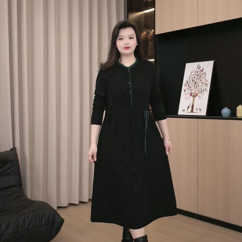 胖依依大码女装2025春季新款时尚撞色木耳边显瘦抽绳裙子230931