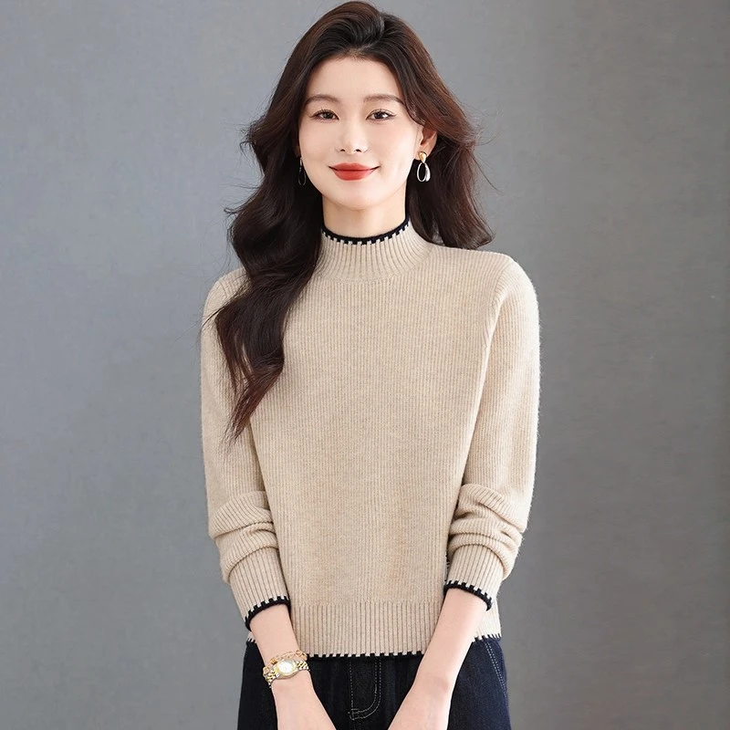 秋冬小个子短款半高领毛衣女2025新款时尚宽松显瘦针织打底衫上衣