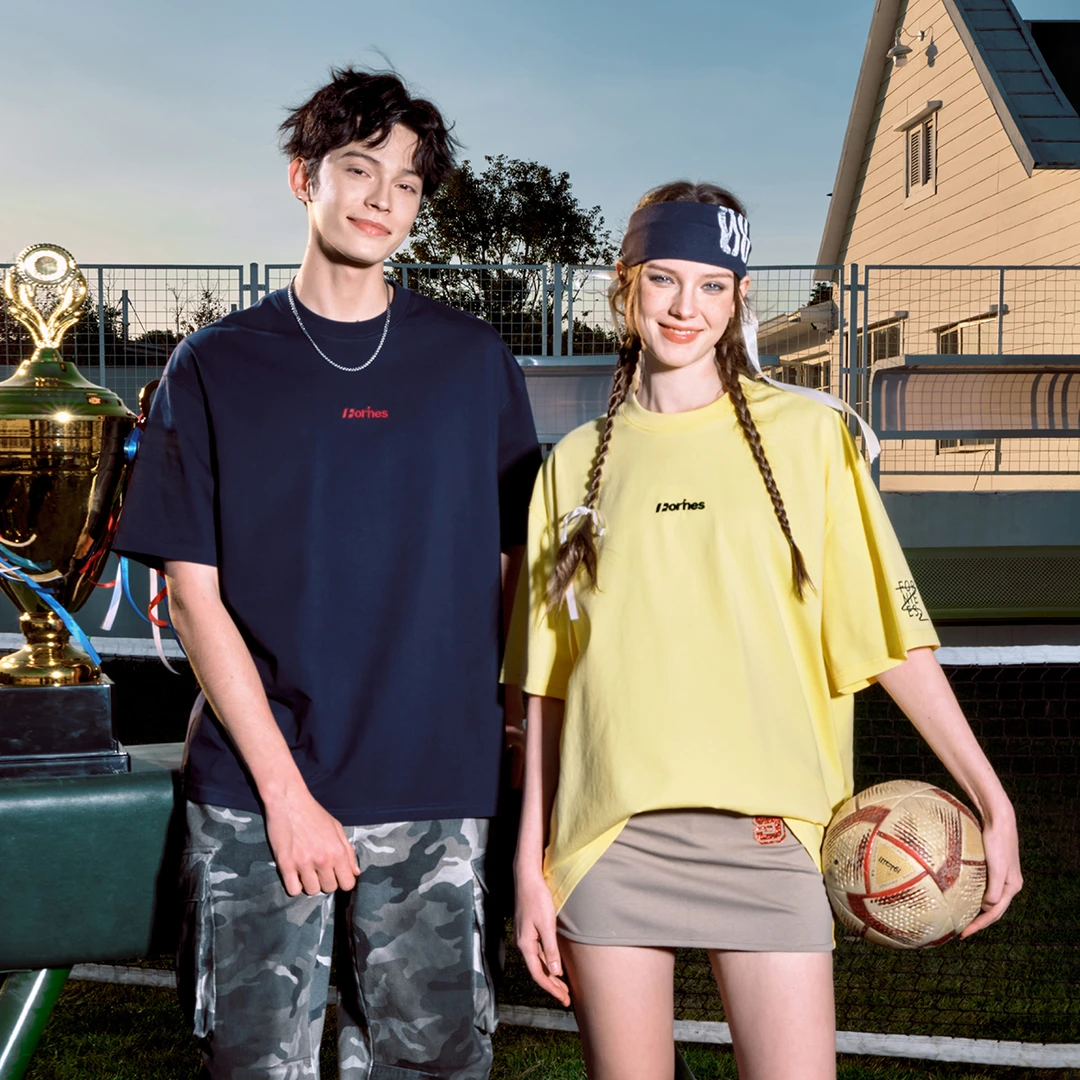 FORNINES凉感速干刺绣短袖T恤男女情侣装上衣潮牌夏季半袖打底衫