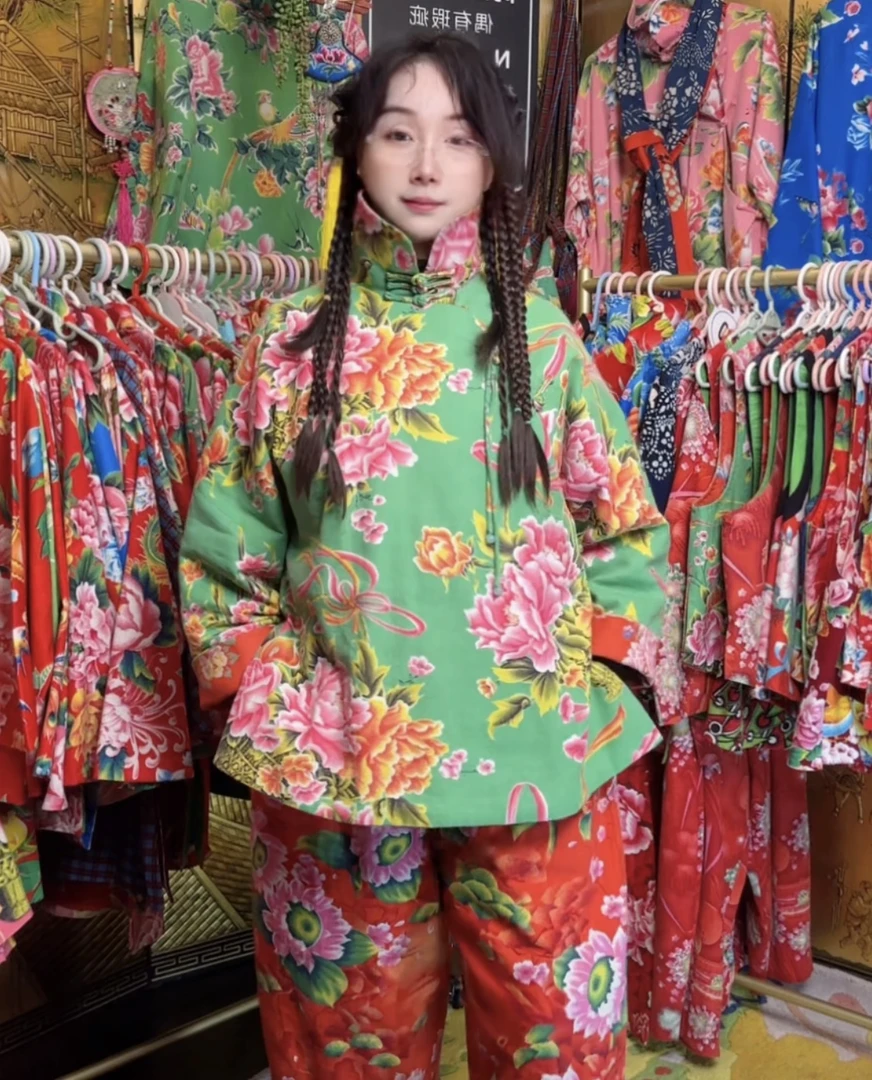 全原创设计，手工盘东北老花布罕见棉服外套，可定制各种颜色的款式