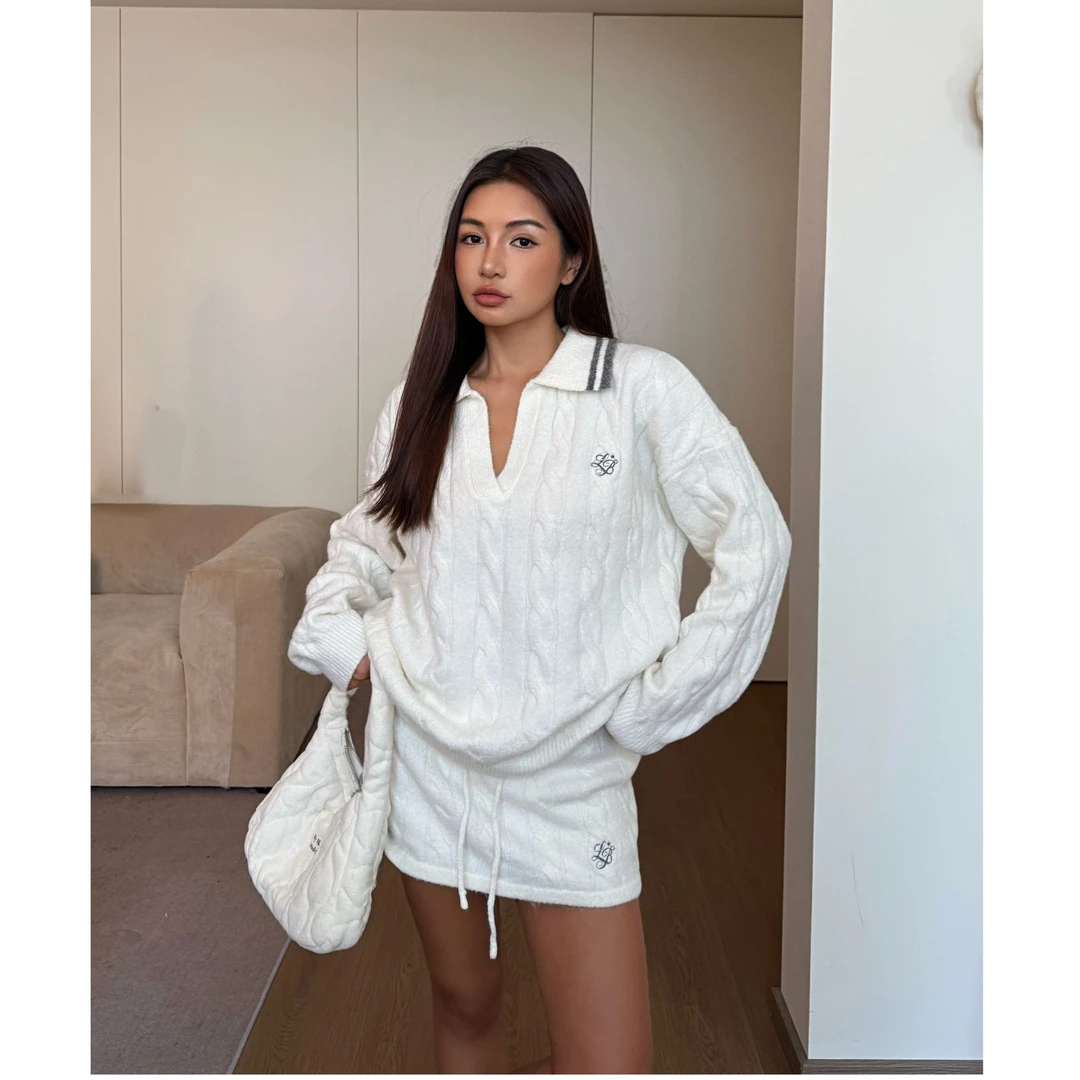 小野熊 翻领毛织上衣+短裙套装Z24W4279