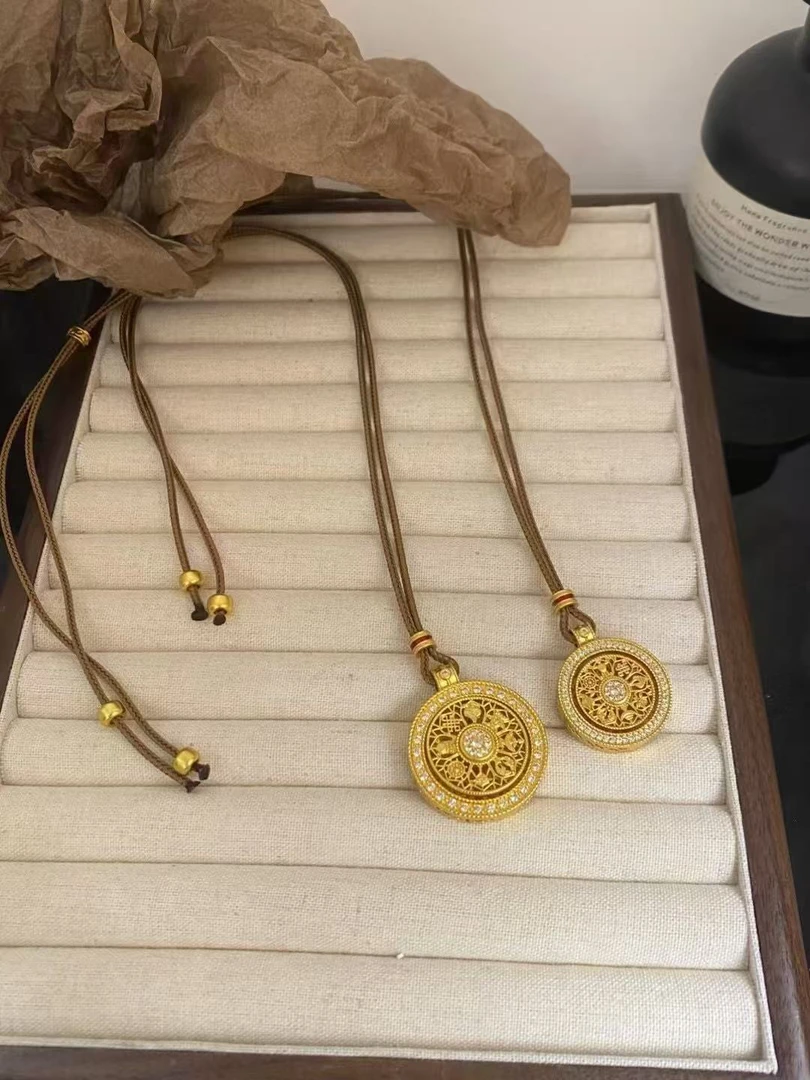 合金项链 中式咖绳八宝罗盘项链