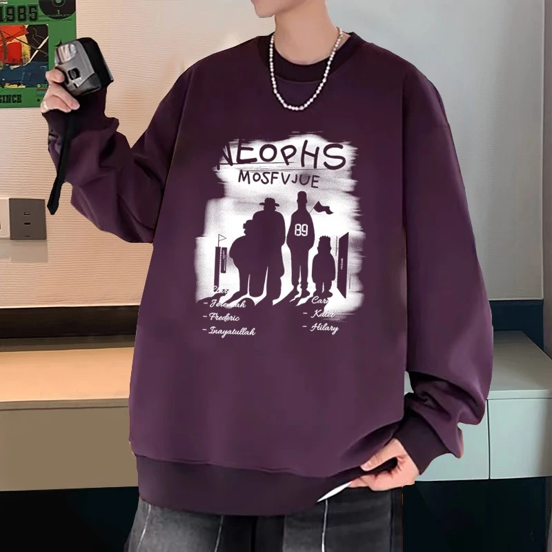 春秋薄款圆领卫衣男生长袖宽松大码上衣新款美式学生休闲套头外套